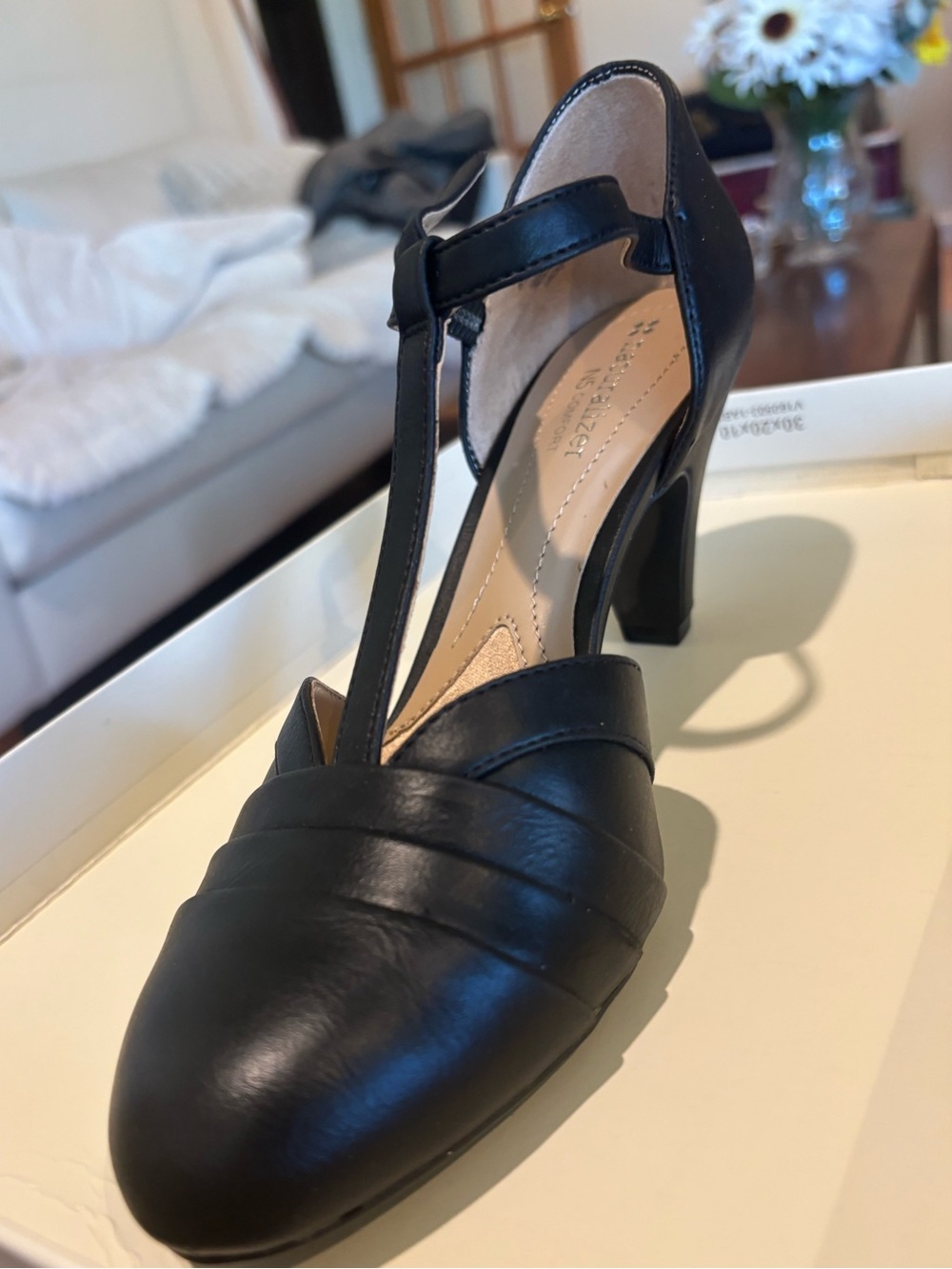 Naturalizer Black T-Strap Leather Heels